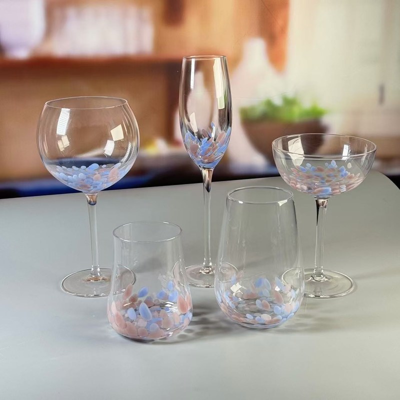 chất lượng Customized Hand Blowned Half-confetti Lead Free Crystal Wine Glass Set nhà máy sản xuất