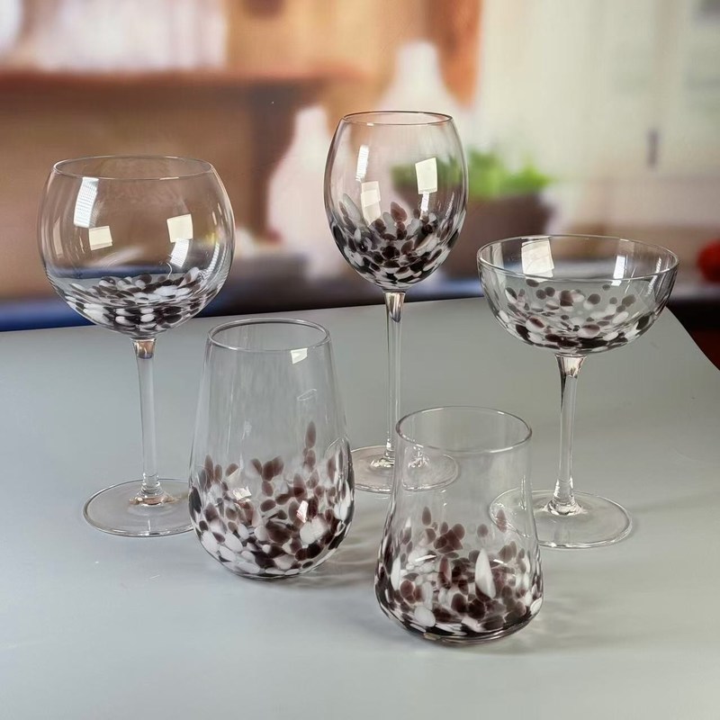 chất lượng Customized Hand Blowned Half-confetti Lead Free Crystal Wine Glass Set nhà máy sản xuất