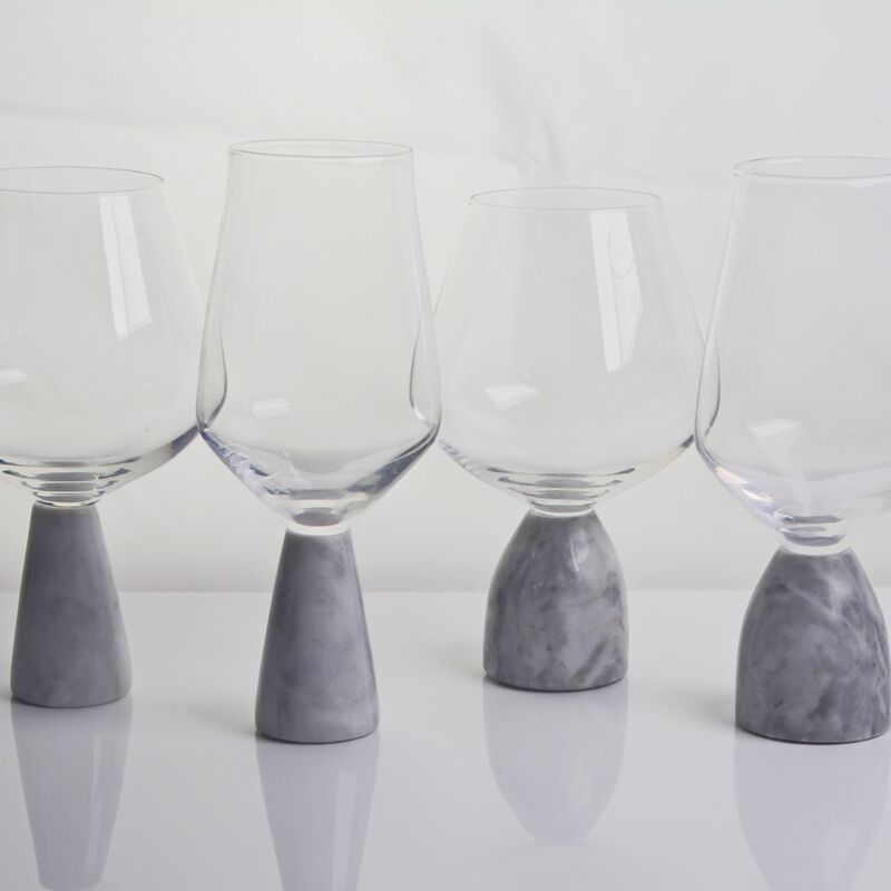 chất lượng Hand Blown Crystal Wine Glass with Modern Gray Marble Stem Base Ultra Clear Bowl Perfect for Dinner Parties and Everyday nhà máy sản xuất