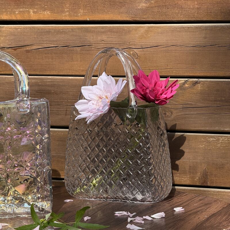 chất lượng Hand-Blown Diamond Pattern Glass Handbag Vase - Versatile Decorative Centerpiece for Home & Wedding Decor nhà máy sản xuất