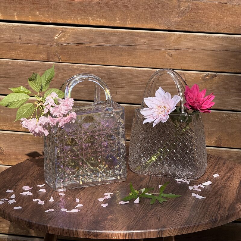 chất lượng Hand-Blown Diamond Pattern Glass Handbag Vase - Versatile Decorative Centerpiece for Home & Wedding Decor nhà máy sản xuất