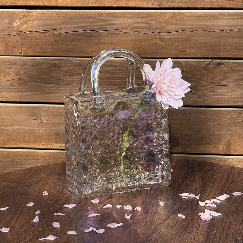 chất lượng Hand-Blown Diamond Pattern Glass Handbag Vase - Versatile Decorative Centerpiece for Home & Wedding Decor nhà máy sản xuất