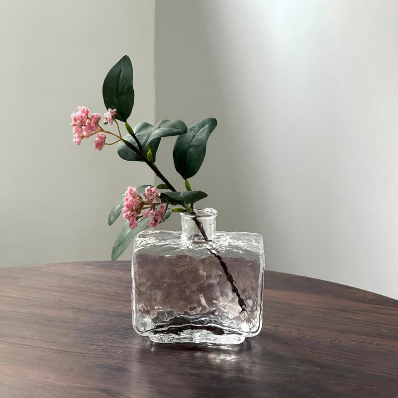 chất lượng Rectangular Clear Hammered Glass Vase - Modern Minimalist Decorative Flower Vase for Table Centerpiece nhà máy sản xuất