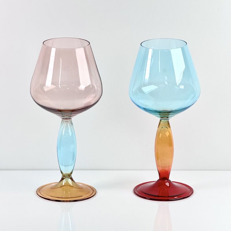 Chất lượng Hand-Blown Gradient Color Borosilicate Wine Glasses, Multi-Color Artistic Stem Goblets for Wine, Cocktail, Home Bar & Party Decor nhà máy
