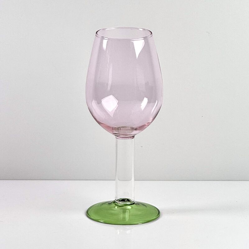 Chất lượng Hand Blown Borosilicate Stemmed Wine & Cocktail Glass Set, Pink Bowl with Green Hollow Stem Base, Colored Spray Tinted Art Goblets for Bar, Wedding & Table Decor nhà máy