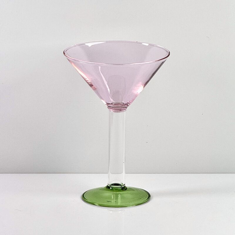 Chất lượng Hand Blown Borosilicate Stemmed Wine & Cocktail Glass Set, Pink Bowl with Green Hollow Stem Base, Colored Spray Tinted Art Goblets for Bar, Wedding & Table Decor nhà máy