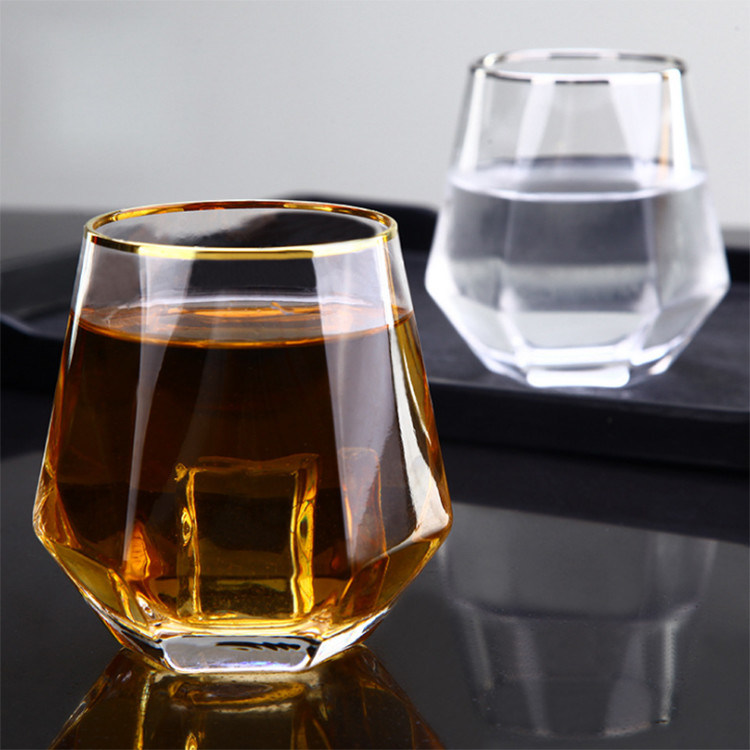 chất lượng Diamond Geometric Gold Rim Crystal Glass Tumblers , Glass Drinking Cup nhà máy sản xuất