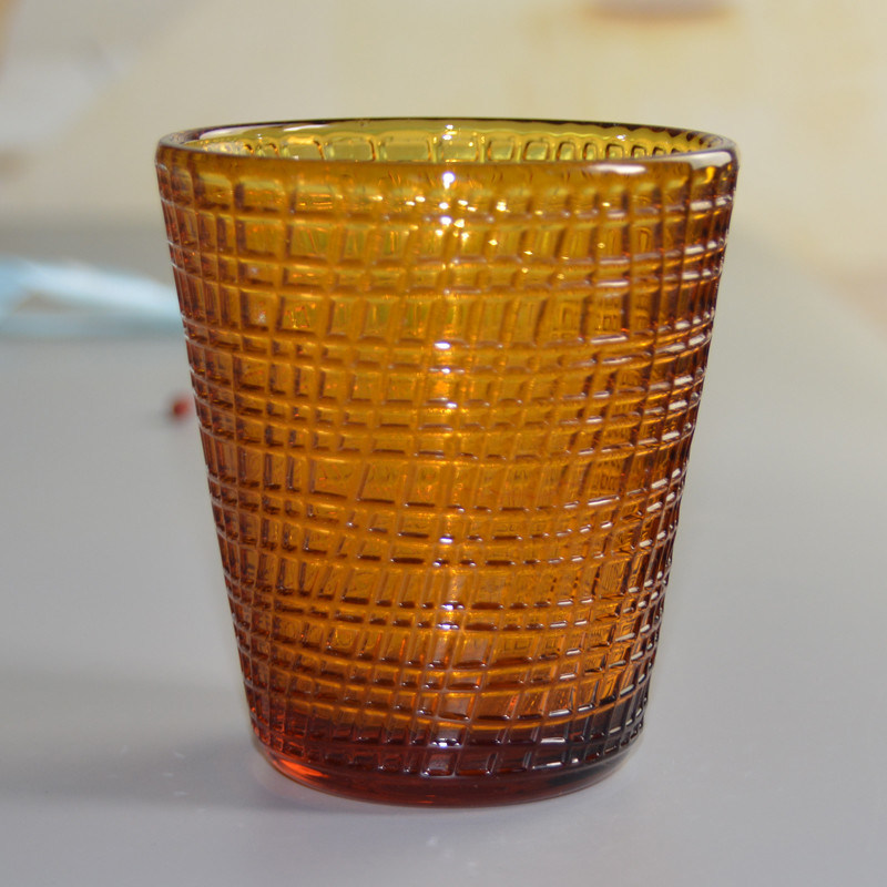 chất lượng Embossed Linen Pattern Solid Amber Glass Tea Light Holders nhà máy sản xuất
