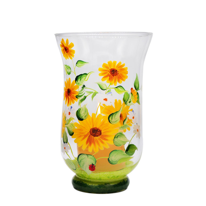 chất lượng Hand Painted Sunflower Pattern Glass Candle Holders For Home nhà máy sản xuất