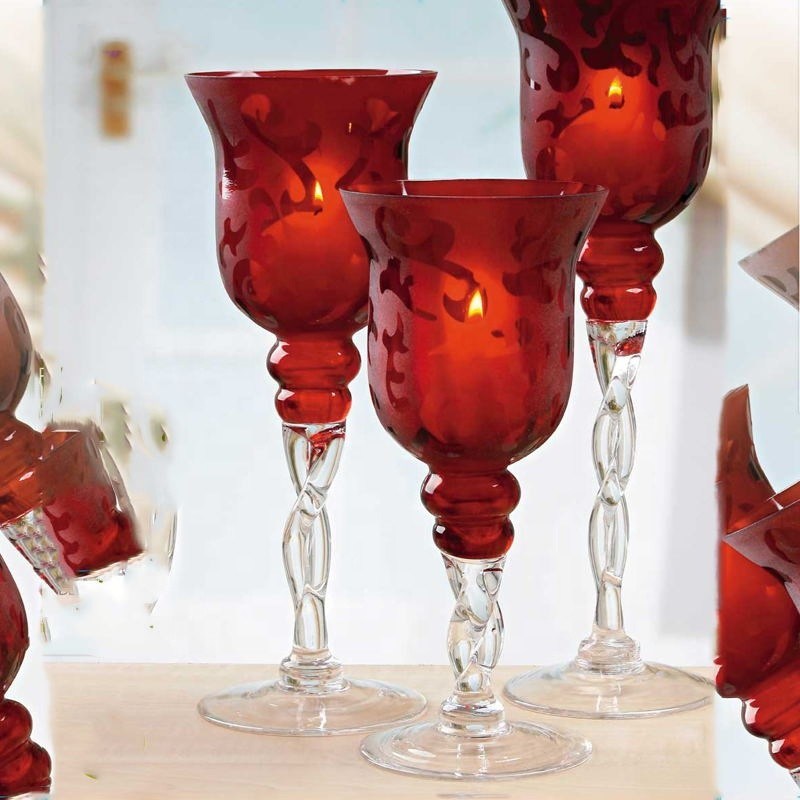 chất lượng Tulip Shape Long Stem Candle Holders With Engrave Pattern nhà máy sản xuất