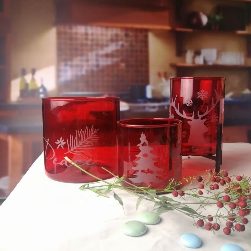 chất lượng Brosilicate Glass Candle Holders With Etched Christmas Pattern nhà máy sản xuất