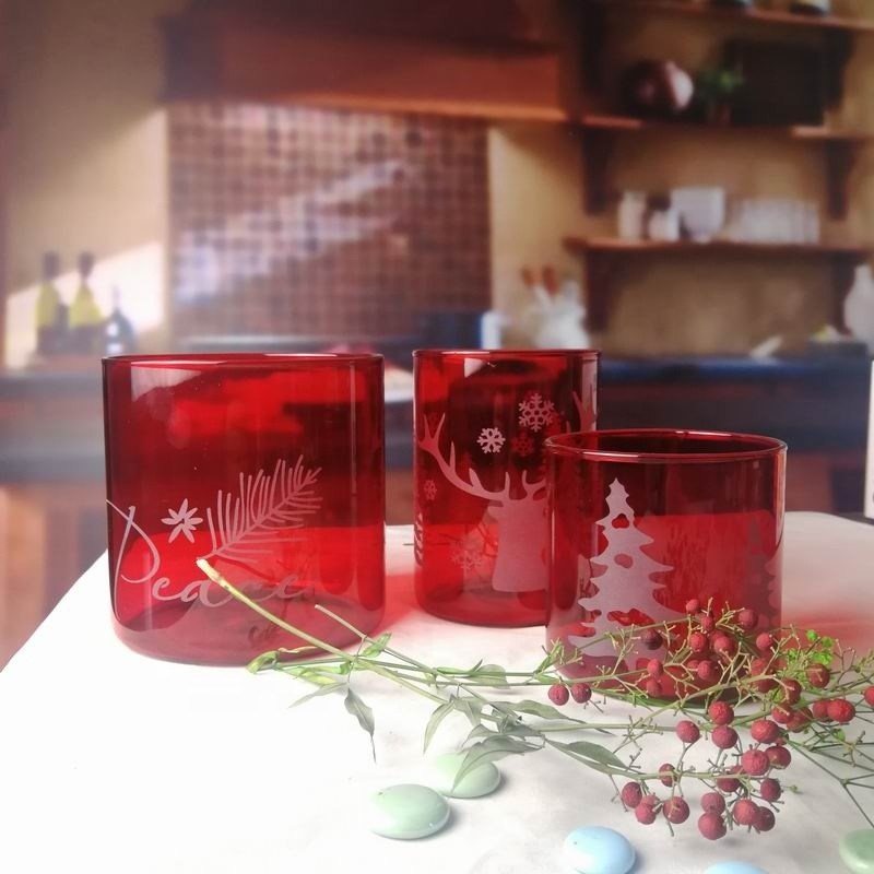 chất lượng Brosilicate Glass Candle Holders With Etched Christmas Pattern nhà máy sản xuất