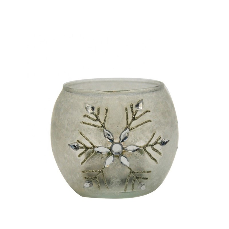 chất lượng Handpainted Christmas Snowflake Glass Cylinder Candle Holders nhà máy sản xuất