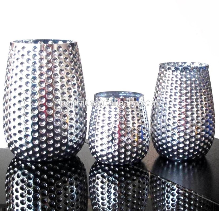 chất lượng 3 Size Silver Color Egg Shape Glass Candle Holders nhà máy sản xuất