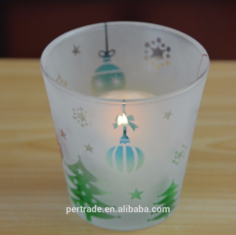 chất lượng Frosted Color Pattern Vintage Glass Candle Holders For Christmas nhà máy sản xuất
