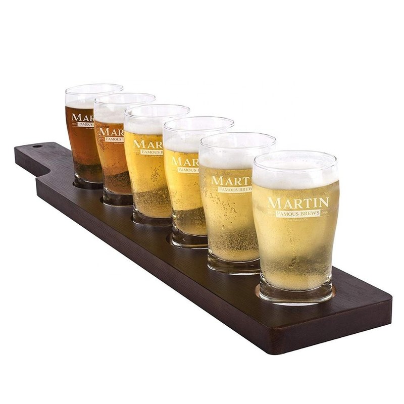 chất lượng Handmade 5oz Craft Beer Tasting Kit , Craft Beer Glasses Set With Wooden Paddle nhà máy sản xuất