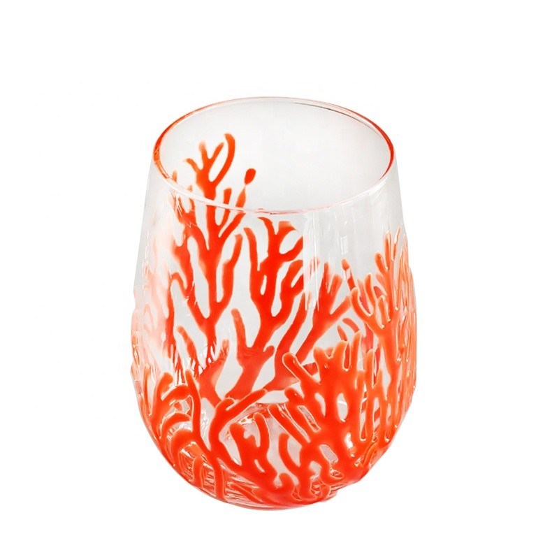 chất lượng Egg Shaped 500ml Crystal Wine Glass With Embossed Red Corals nhà máy sản xuất