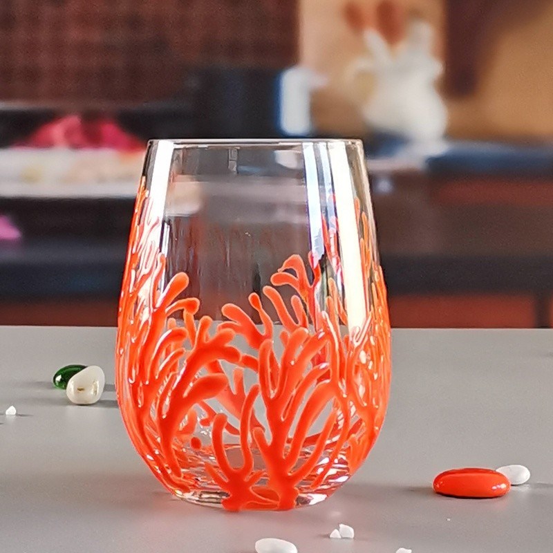 chất lượng Egg Shaped 500ml Crystal Wine Glass With Embossed Red Corals nhà máy sản xuất
