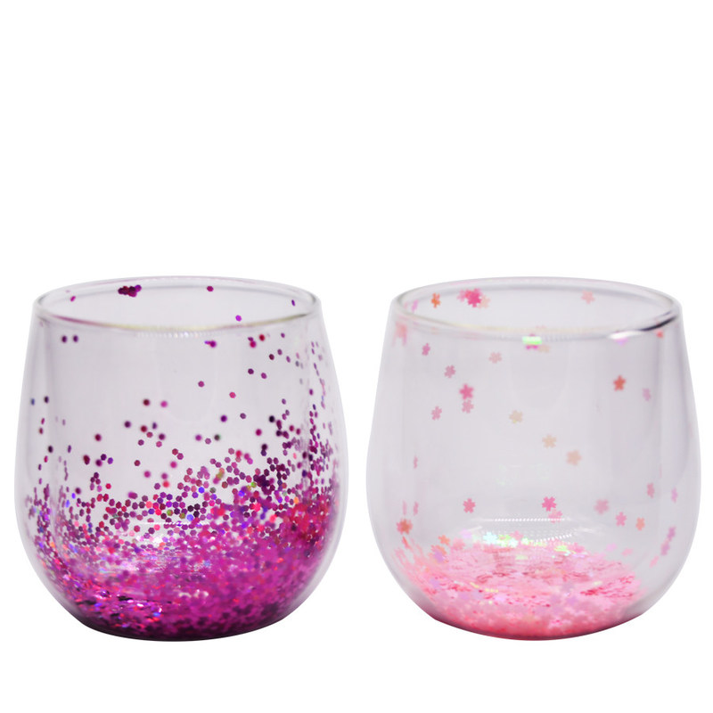 chất lượng Customized Double Wall Glass Coffee Cup Decorative Glitter Tumbler Drinking Glasses nhà máy sản xuất