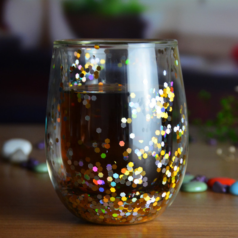 chất lượng 13oz Customized Borosilicate Double Wall Tumbler Drinking Glasses With Colorful Glitter Inside nhà máy sản xuất