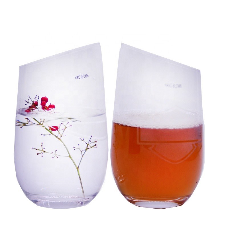 chất lượng Bevel Oblique Edge Stemless Crystal Wine Glass With Angle Top nhà máy sản xuất