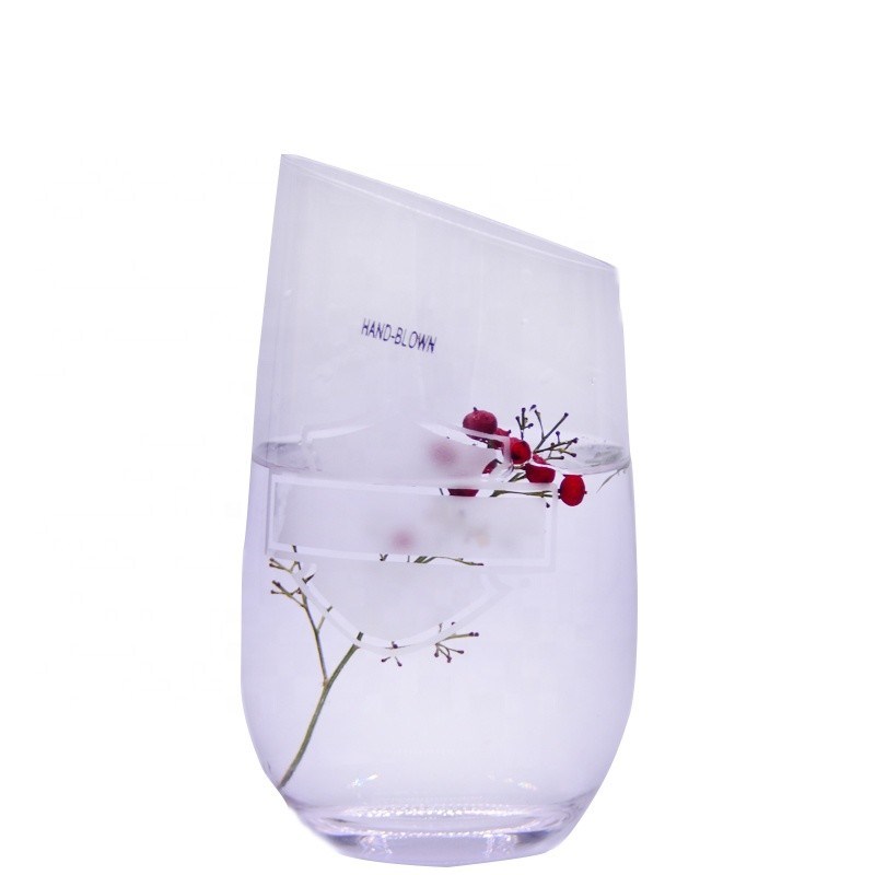 chất lượng Bevel Oblique Edge Stemless Crystal Wine Glass With Angle Top nhà máy sản xuất