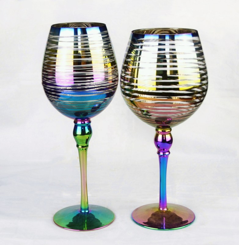 chất lượng Laser Circles Pattern Iridescent Crystal Wine Glass With Pearl Stem nhà máy sản xuất
