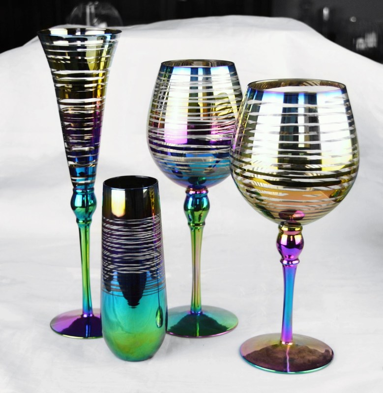 chất lượng Laser Circles Pattern Iridescent Crystal Wine Glass With Pearl Stem nhà máy sản xuất