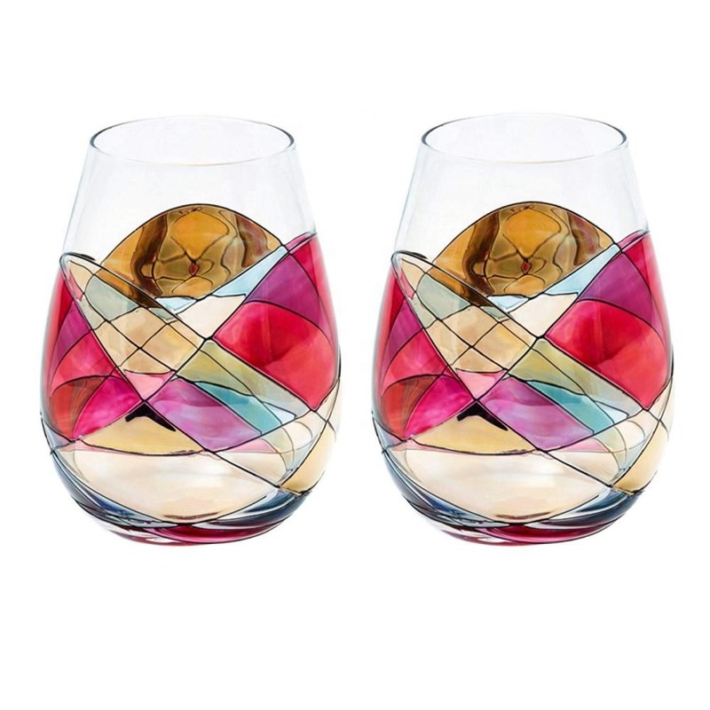 chất lượng Handpainted Stemless Golden Luster Crystal Wine Glass , Engraved Crystal Glasses nhà máy sản xuất