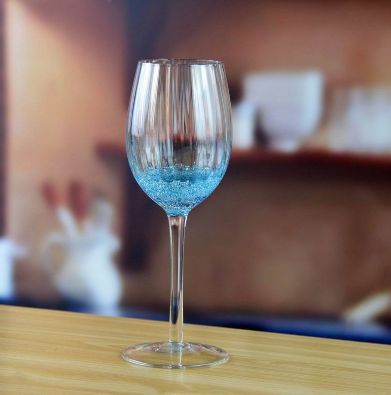 chất lượng Handmade Ocean Blue Wine Goblet Glass With Sparkling Bubbles nhà máy sản xuất