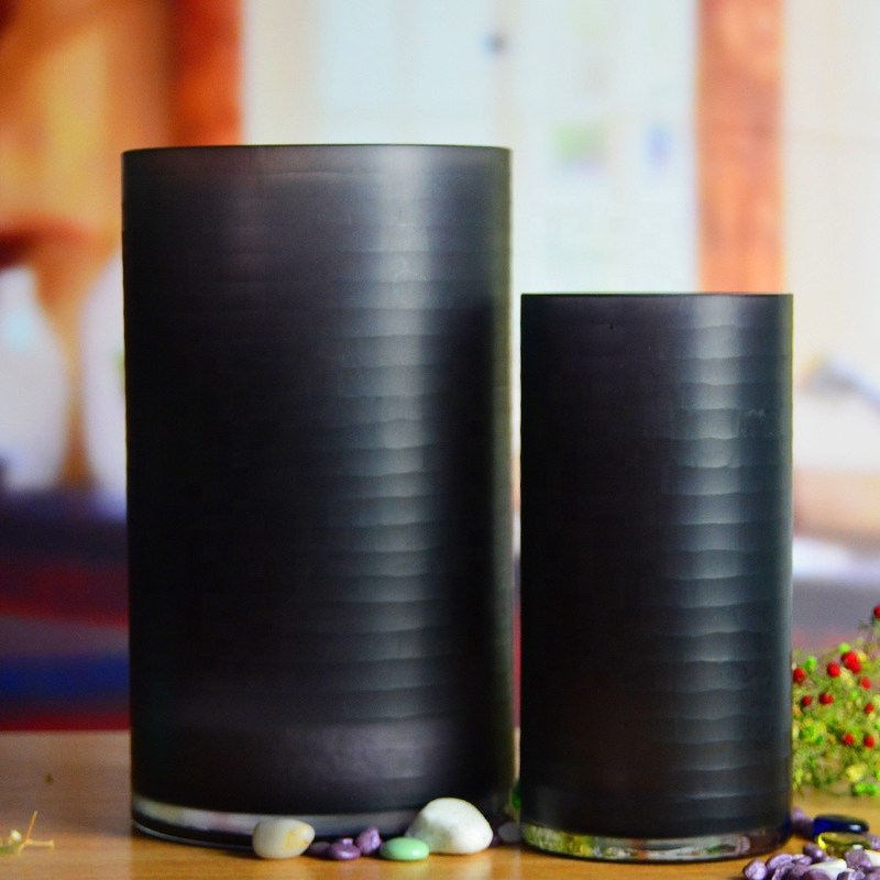 chất lượng Hand Engraved Cylinder Decorative Glass Vase ,  Cylinder Vase Centerpieces With Pattern nhà máy sản xuất