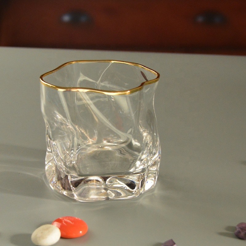 chất lượng Irregular Handmade Whiskey Glass With Gold Rim nhà máy sản xuất