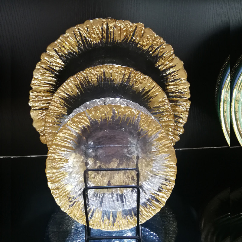 chất lượng Golden Color Dessert Glass Charger Plates , Decorative Charger Plates For Wedding nhà máy sản xuất
