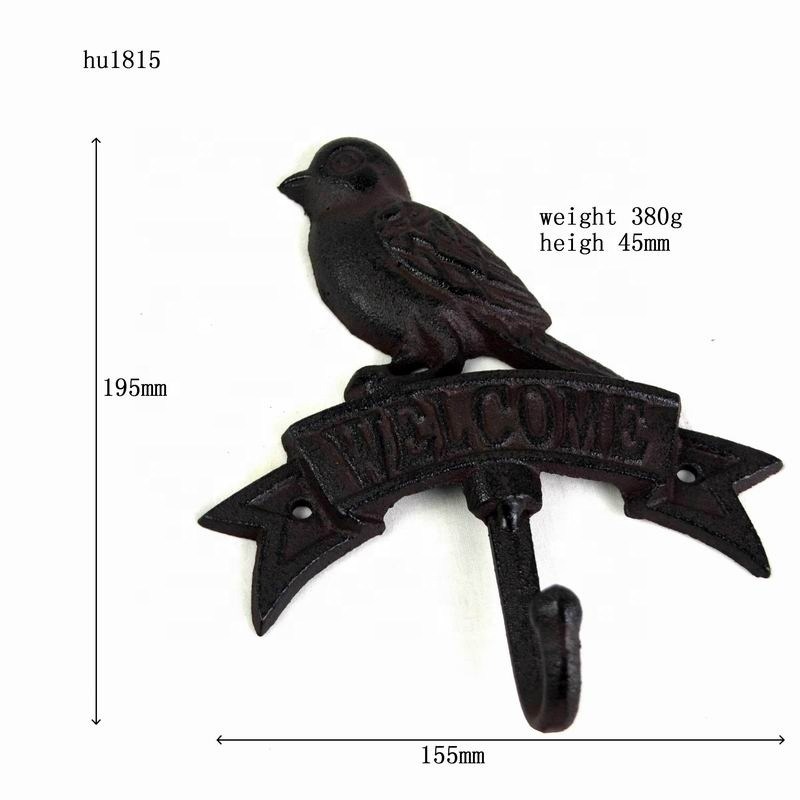 chất lượng Antique Wall Mount Bird shape Black Iron Coat Hooks nhà máy sản xuất