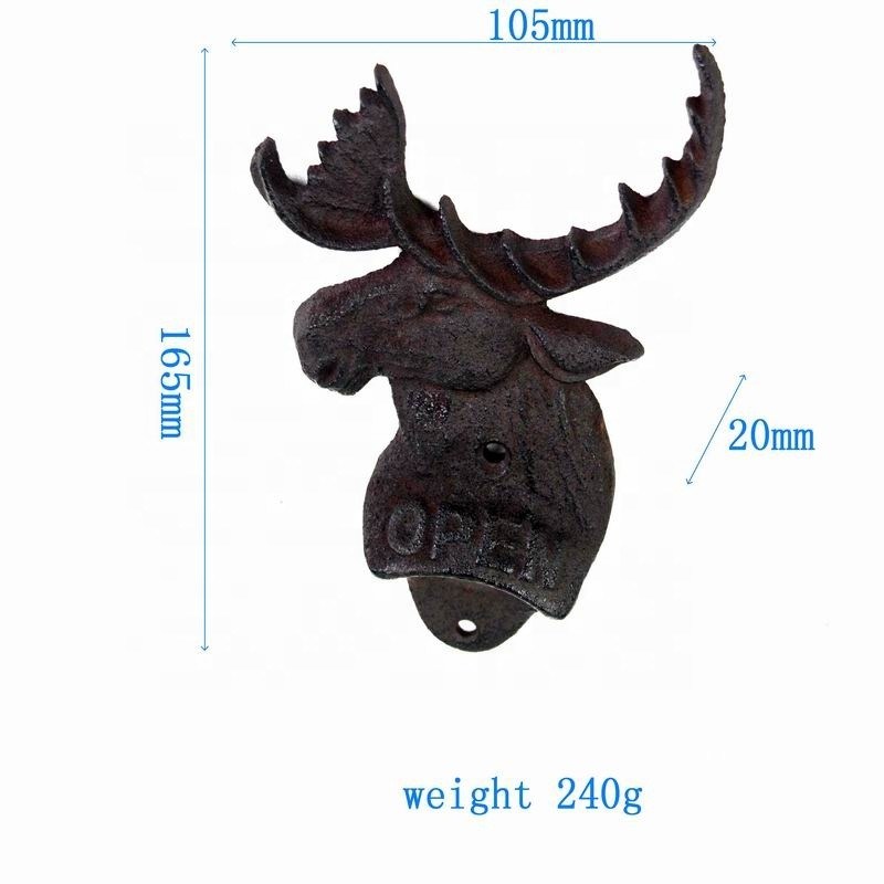 chất lượng Home Decor Deer Head Brown Rust Cast Iron Bottle Opener nhà máy sản xuất