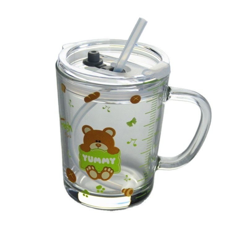 chất lượng Cartoon Crystal Drinking Glass With Lid And Silicate Straw nhà máy sản xuất