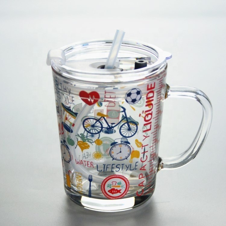 chất lượng Cartoon Crystal Drinking Glass With Lid And Silicate Straw nhà máy sản xuất