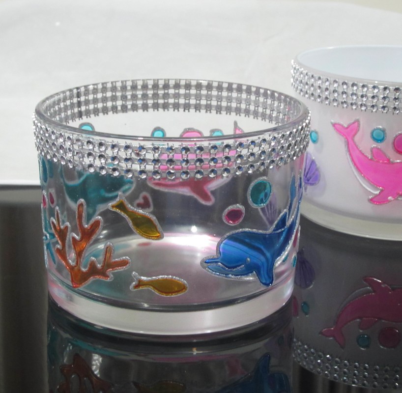 chất lượng Handpainted Votive Candle Holders With Ocean Fish Pattern nhà máy sản xuất
