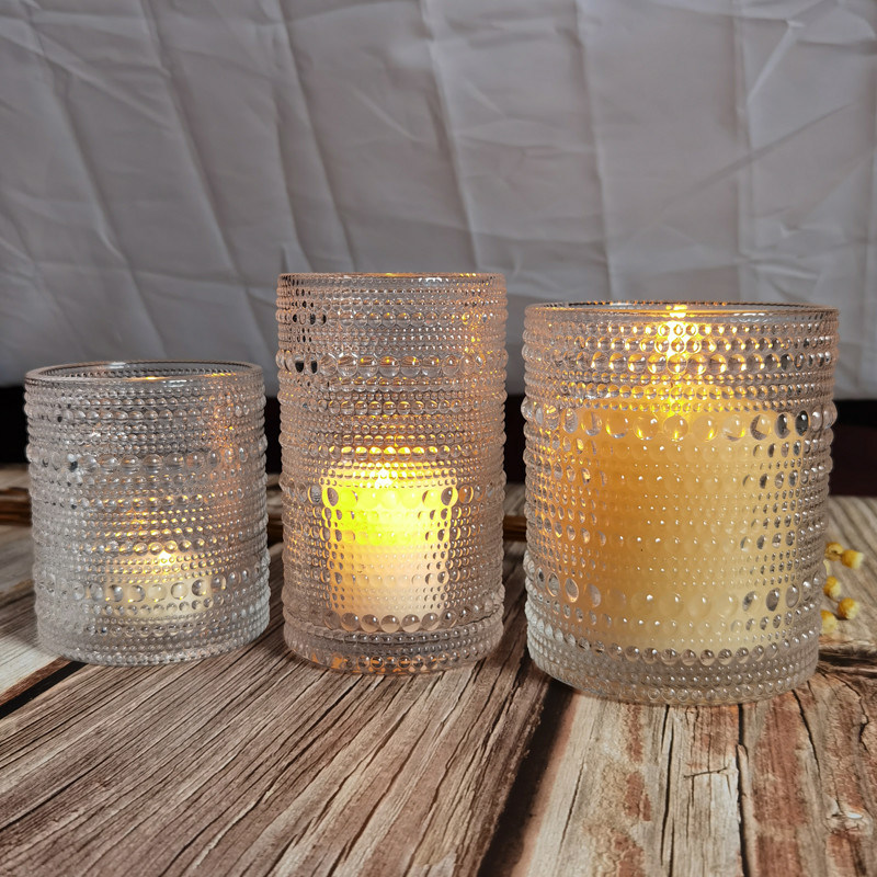 chất lượng Customized Embossed Beads Strings Glass Votive Candle Holders ,  Glass Cylinder Candle Holders nhà máy sản xuất