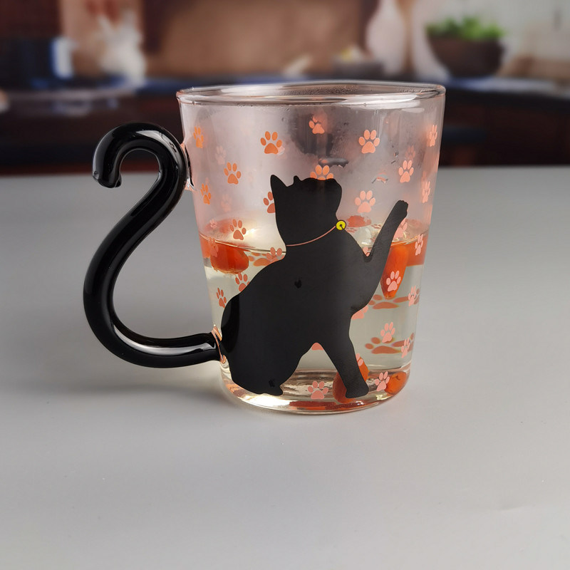 chất lượng Borosilicate Black Cat Tea Glass Mug With Color Tail Handle nhà máy sản xuất