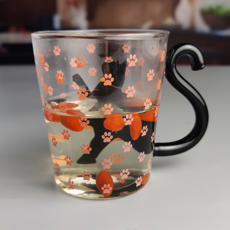 chất lượng Borosilicate Black Cat Tea Glass Mug With Color Tail Handle nhà máy sản xuất