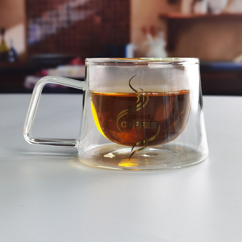 chất lượng 200ml Borosilicate Double Layer Glass Coffee Mug With Golden Logo nhà máy sản xuất