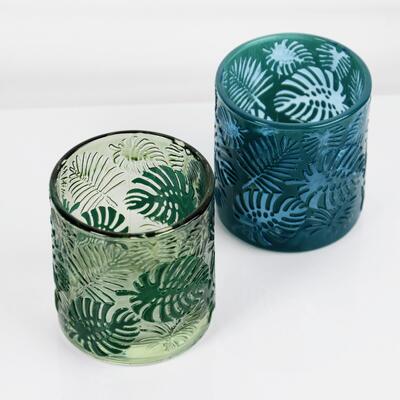 chất lượng Embossed Tropical Monstera Leaf Glass Candle Holder with 200ml Capacity in Lead-Free Crystal Glass nhà máy sản xuất