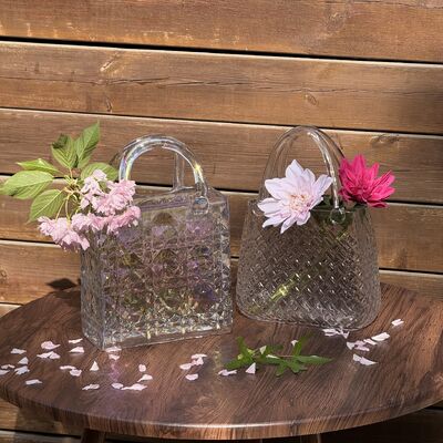 chất lượng Hand-Blown Diamond Pattern Glass Handbag Vase - Versatile Decorative Centerpiece for Home & Wedding Decor nhà máy sản xuất