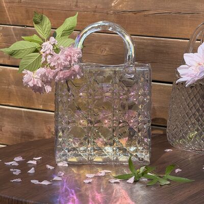 chất lượng Hand-Blown Diamond Pattern Glass Handbag Vase - Versatile Decorative Centerpiece for Home & Wedding Decor nhà máy sản xuất