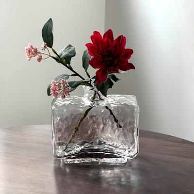 chất lượng Rectangular Clear Hammered Glass Vase - Modern Minimalist Decorative Flower Vase for Table Centerpiece nhà máy sản xuất