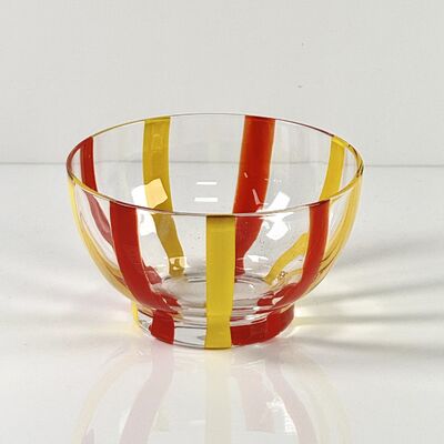 Chất lượng Hand Blown Colored Cane Striped Glass Tumbler & Bowl Set, Murano Style Red Yellow Vertical Stripe Drinking Cups and Snack Bowl, Lead-Free Art Glass for Water, Juice, Table Decor nhà máy