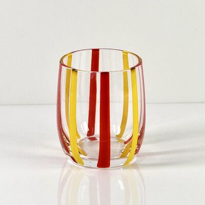 Chất lượng Hand Blown Colored Cane Striped Glass Tumbler & Bowl Set, Murano Style Red Yellow Vertical Stripe Drinking Cups and Snack Bowl, Lead-Free Art Glass for Water, Juice, Table Decor nhà máy