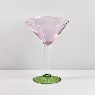 Chất lượng Hand Blown Borosilicate Stemmed Wine & Cocktail Glass Set, Pink Bowl with Green Hollow Stem Base, Colored Spray Tinted Art Goblets for Bar, Wedding & Table Decor nhà máy