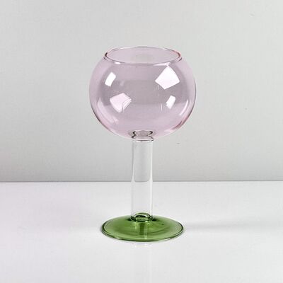 Chất lượng Hand Blown Borosilicate Stemmed Wine & Cocktail Glass Set, Pink Bowl with Green Hollow Stem Base, Colored Spray Tinted Art Goblets for Bar, Wedding & Table Decor nhà máy